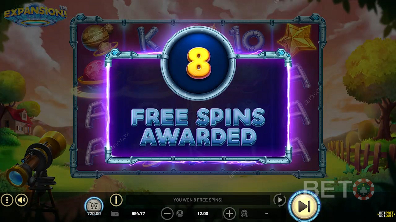 Za 3 symboly Scatter získáte 8 Free Spins.