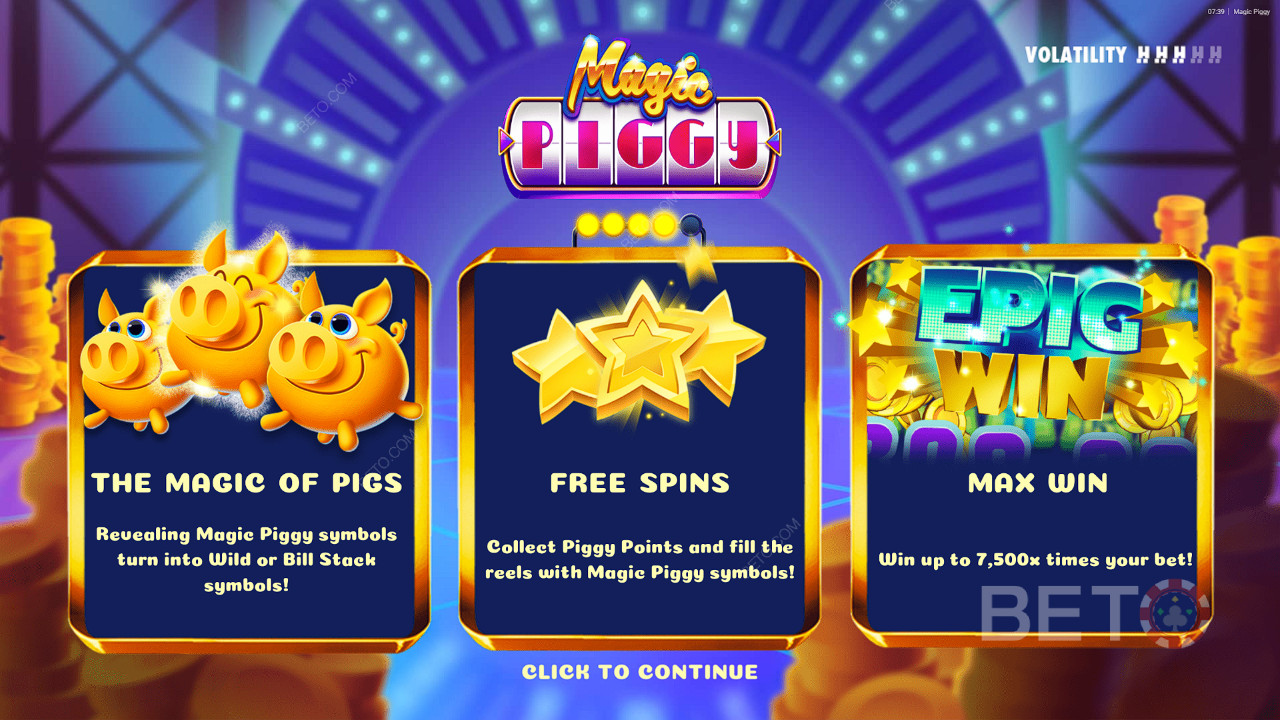 Vysvětlení bonusových funkcí v aplikaci Magic Piggy by Hacksaw Gaming