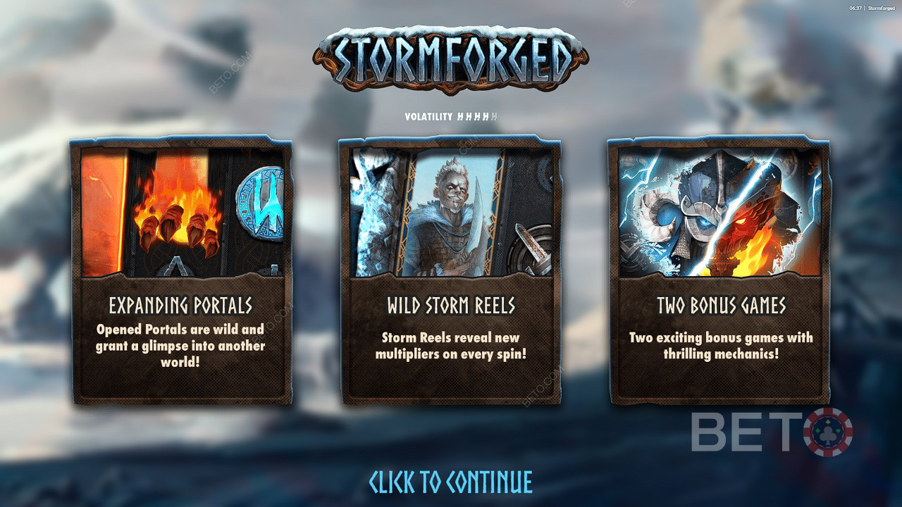 Užijte si rozšiřující se portály, divoké válce Stormforged a další možnosti v online slotu Stormforged.