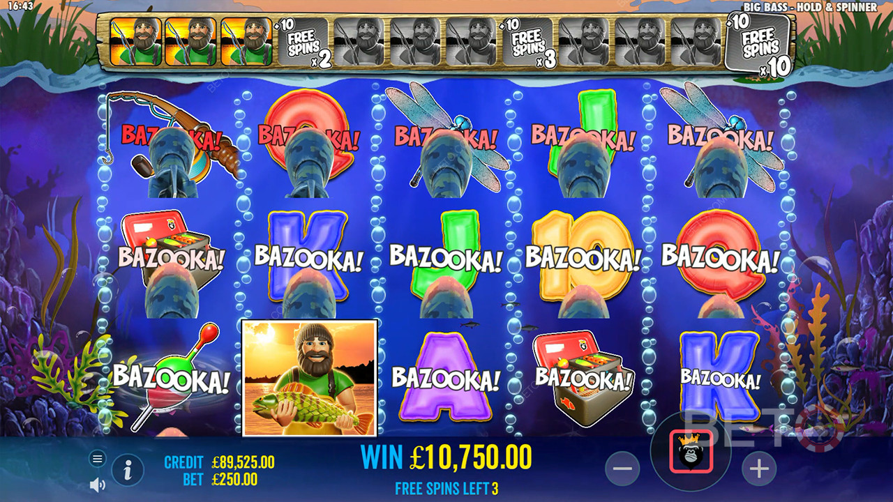 Vysvětlení bonusových funkcí na Big Bass Bonanza Hold a Spinner by Reel Kingdom