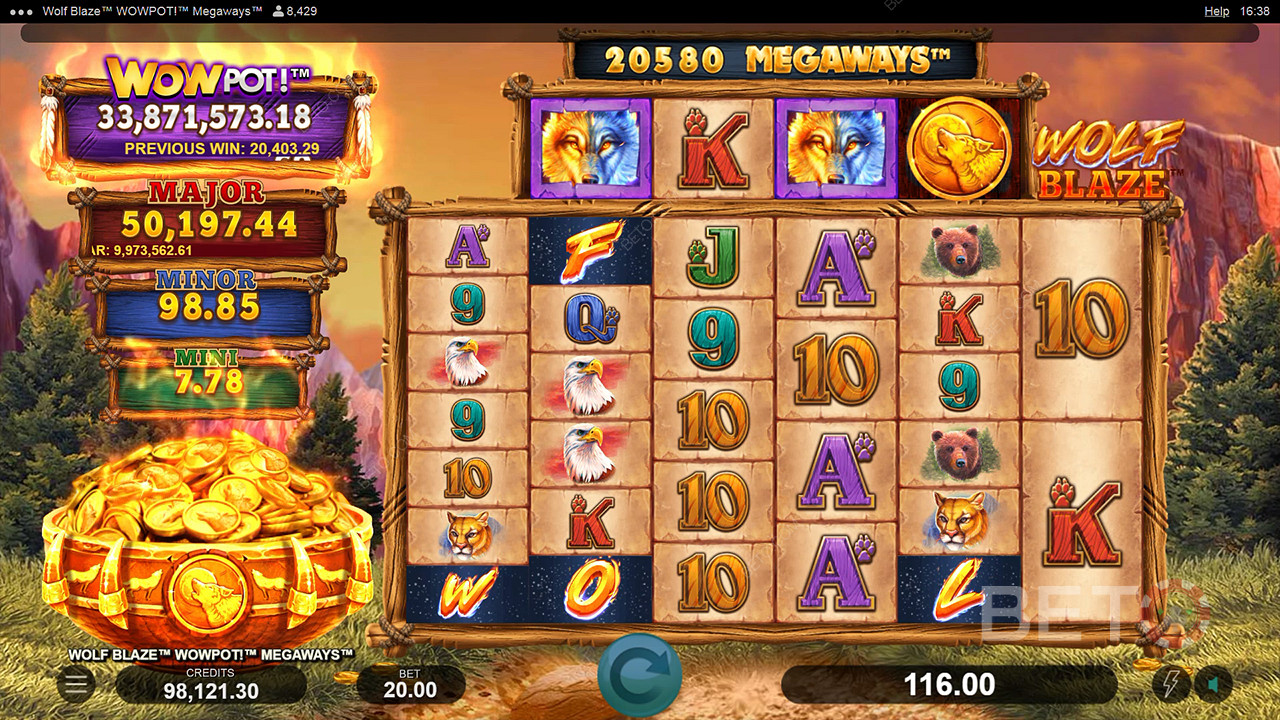 Wolf Blaze WOWPOT! Megaways Hrát Zdarma