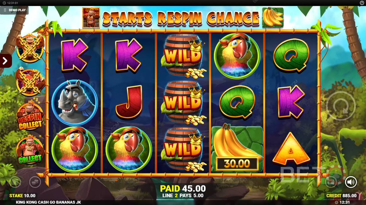 Vysvětlení bonusových funkcí ve hře King Kong Cash Go Bananas od Blueprint