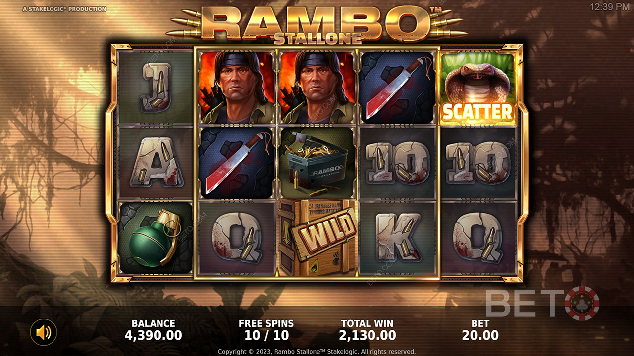 Užijte si úžasné bonusové funkce a výjimečné téma v online slotu Rambo.