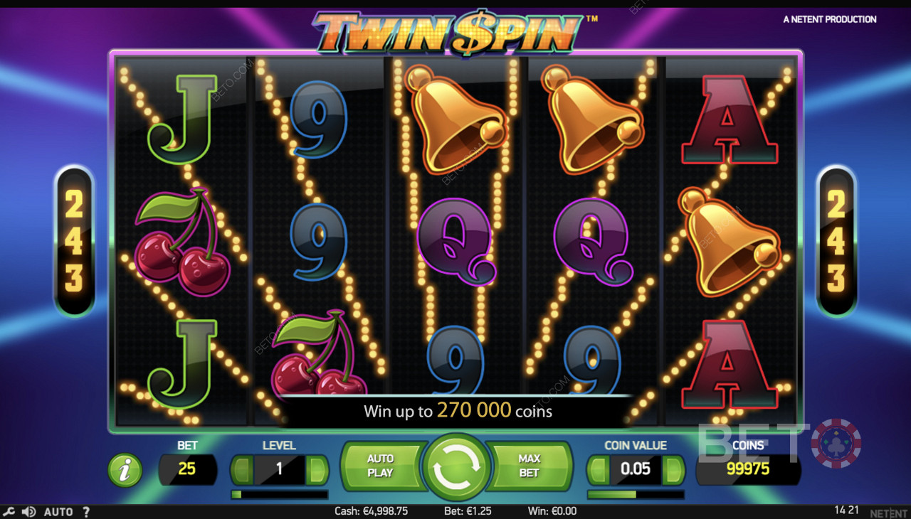 Twin Spin - jednoduchá hra se symboly, jako jsou zvonky, třešně a další symboly.