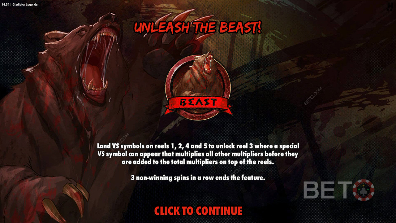 Získejte obrovské výhry díky násobitelům v bonusové hře Unleash the Beast.