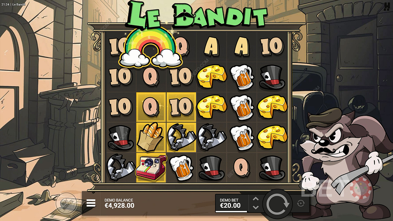 Symbol duhy aktivuje všechny zlaté čtverce ve výherním automatu Le Bandit.