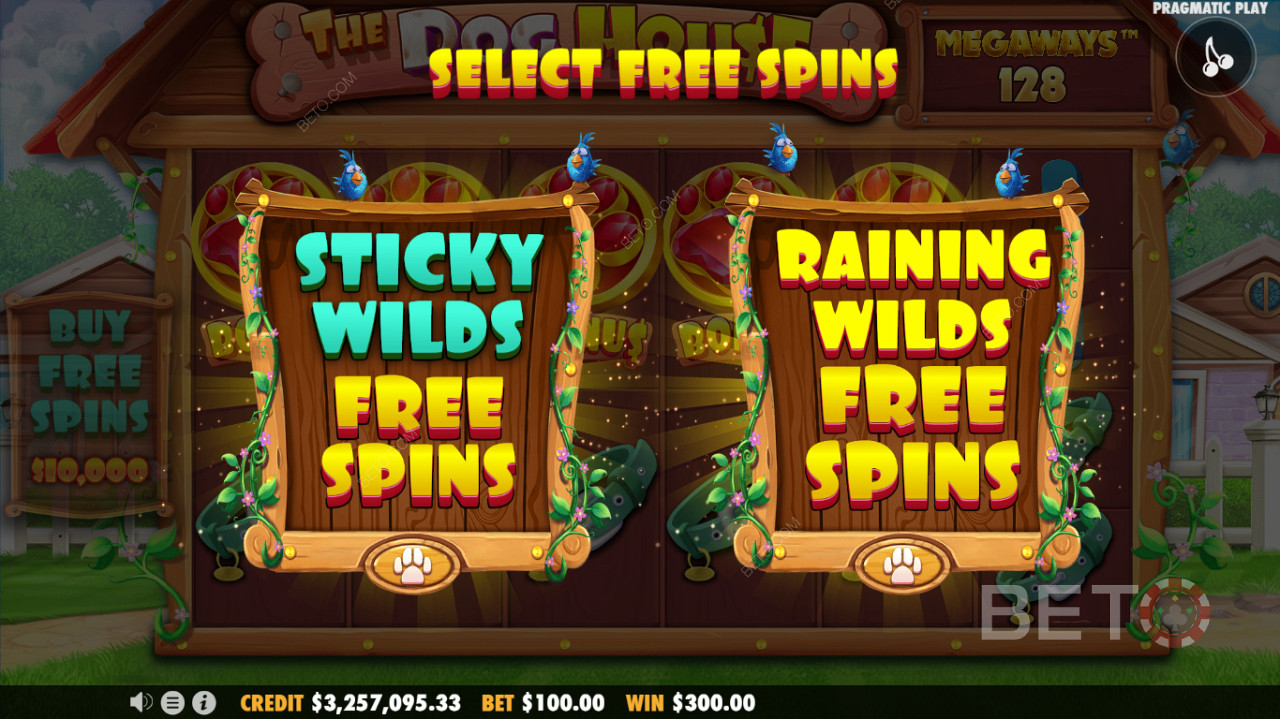 K dispozici jsou dva režimy Free Spins - Sticky Wilds Free Spins nebo Raining Wilds Free Spins.