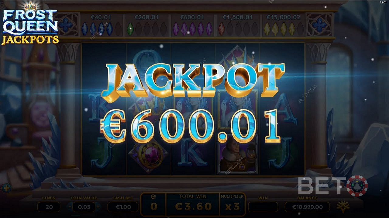 Získání jackpotu v hodnotě 600 eur ve hře Frost Queen Jackpots
