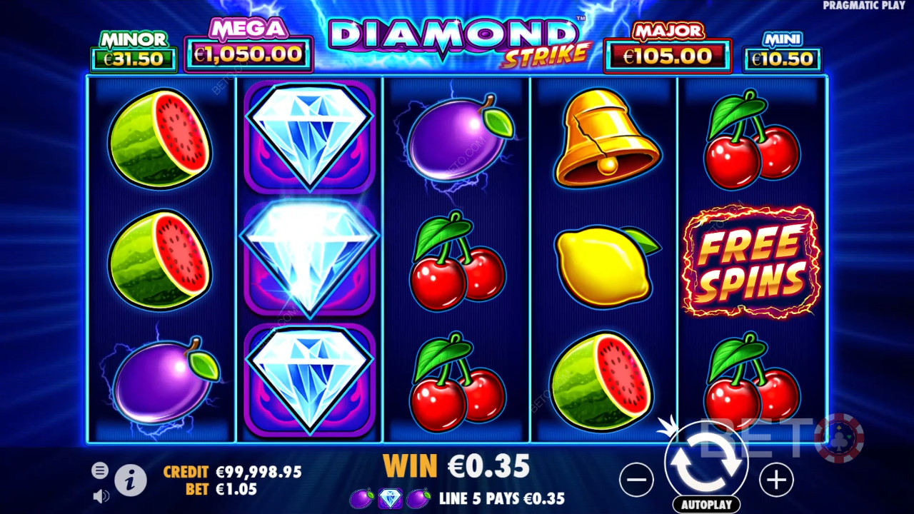 Vysvětlení bonusových funkcí ve hře Diamond Strike od Pragmatic Play