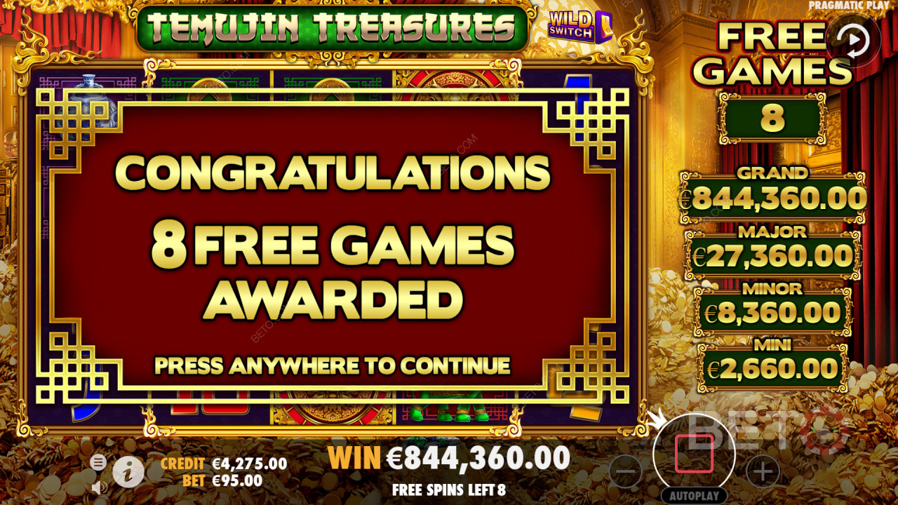 Ve hře Temujin Treasures můžete vyhrát bonusové funkce, jako je kolo štěstí.