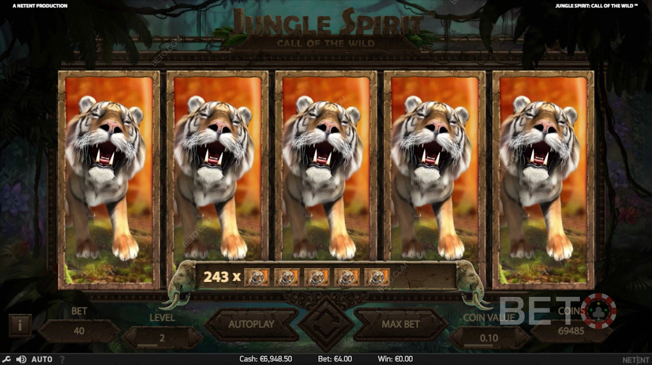 Nejvyšší výhra během bezplatných kol ve hře Jungle Spirit: Volání divočiny (Call of the Wild)