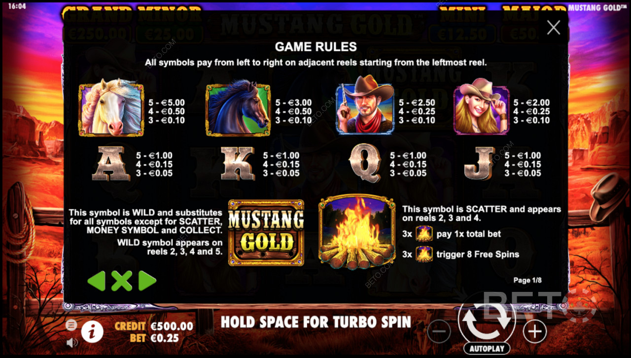 Pravidla hry Mustang Gold Online Slot