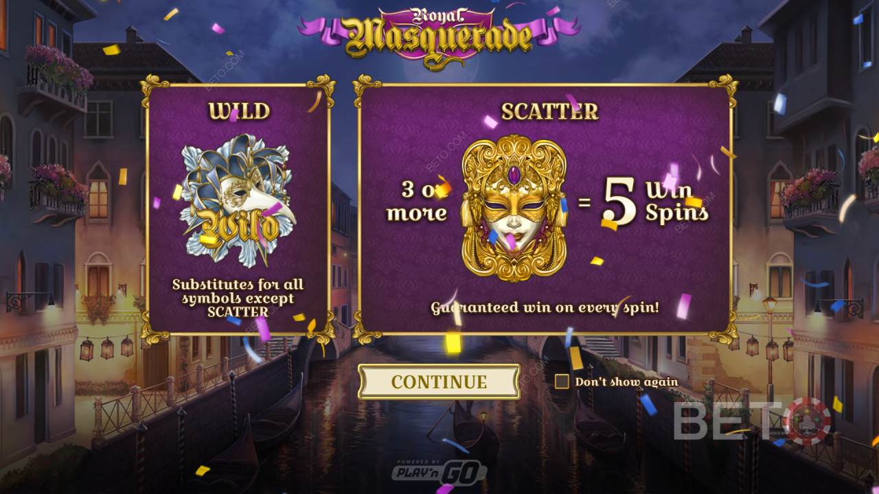 Vysvětlení bonusových funkcí ve hře Royal Masquerade od Play