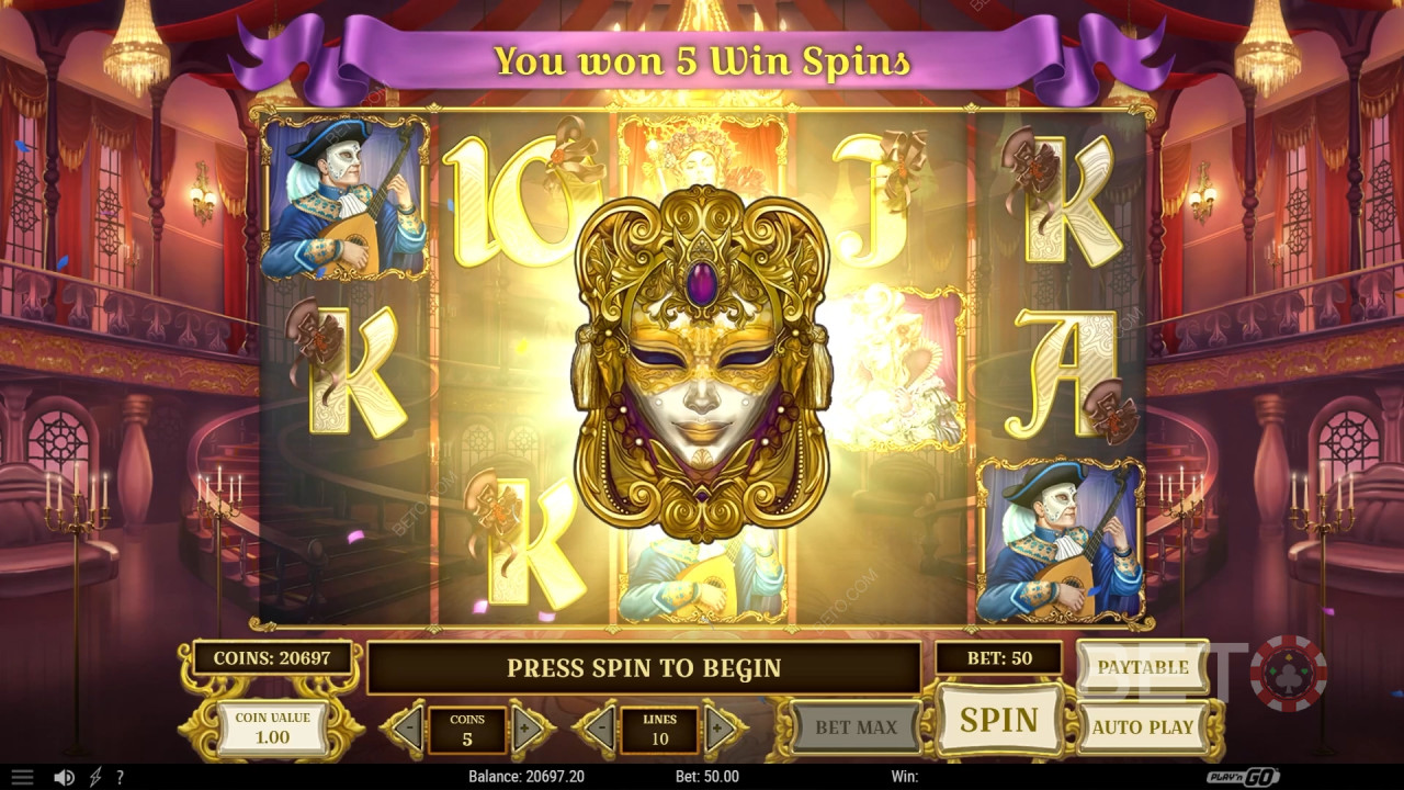 Vyhrajte 10 000násobek své sázky ve video automatu Royal Masquerade!