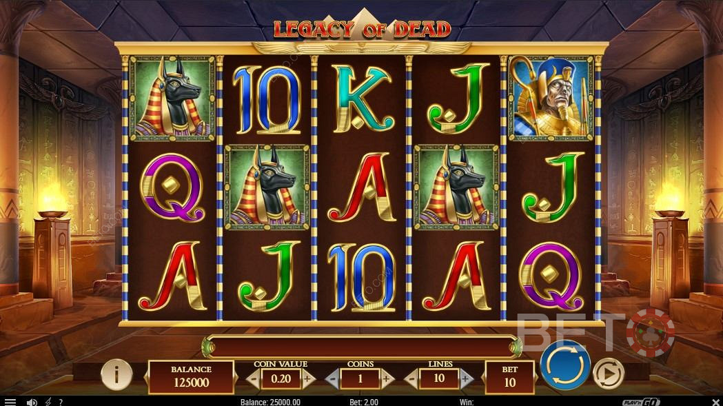 Rozhraní ve stylu starověkého Egypta - Legacy of Dead Slot Machine Play