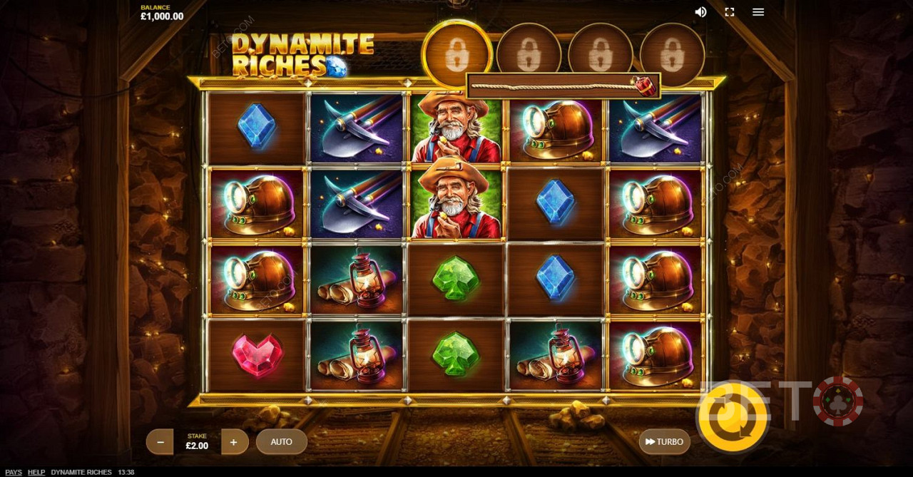 Pokud na válcích hry Dynamite Riches najdete 5 stejných symbolů, můžete získat 15násobek své sázky.