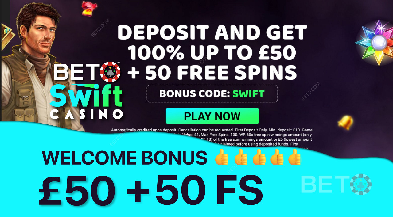 Získejte 100% bonus až do výše 50 £ a 50 Free Spins jako uvítací bonus