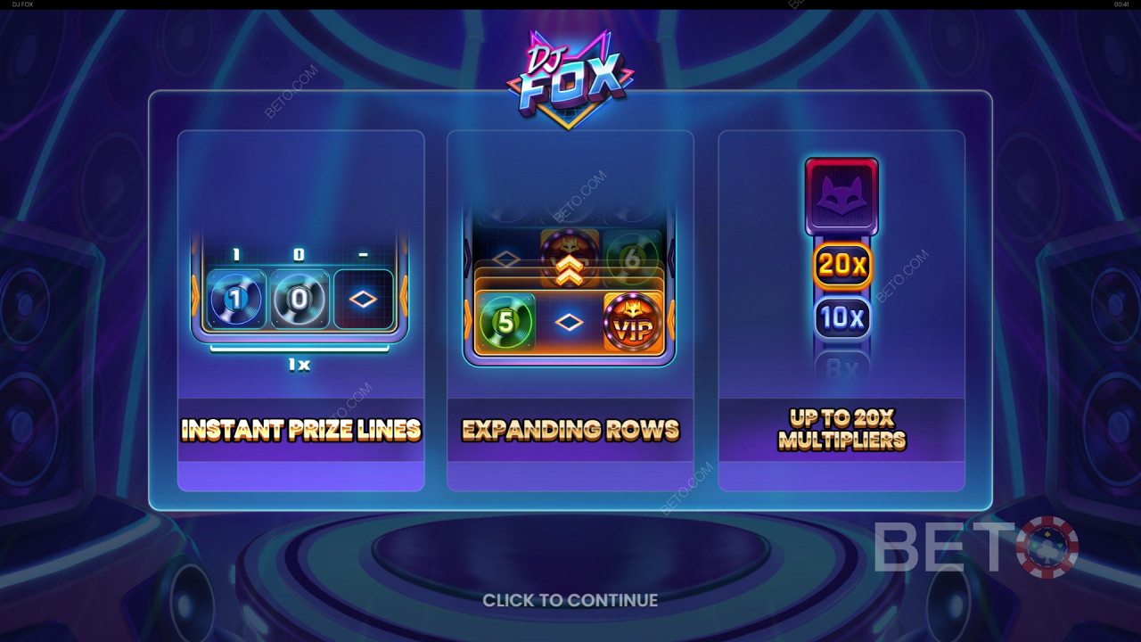 Vysvětlení bonusových funkcí v aplikaci DJ Fox od Push Gaming