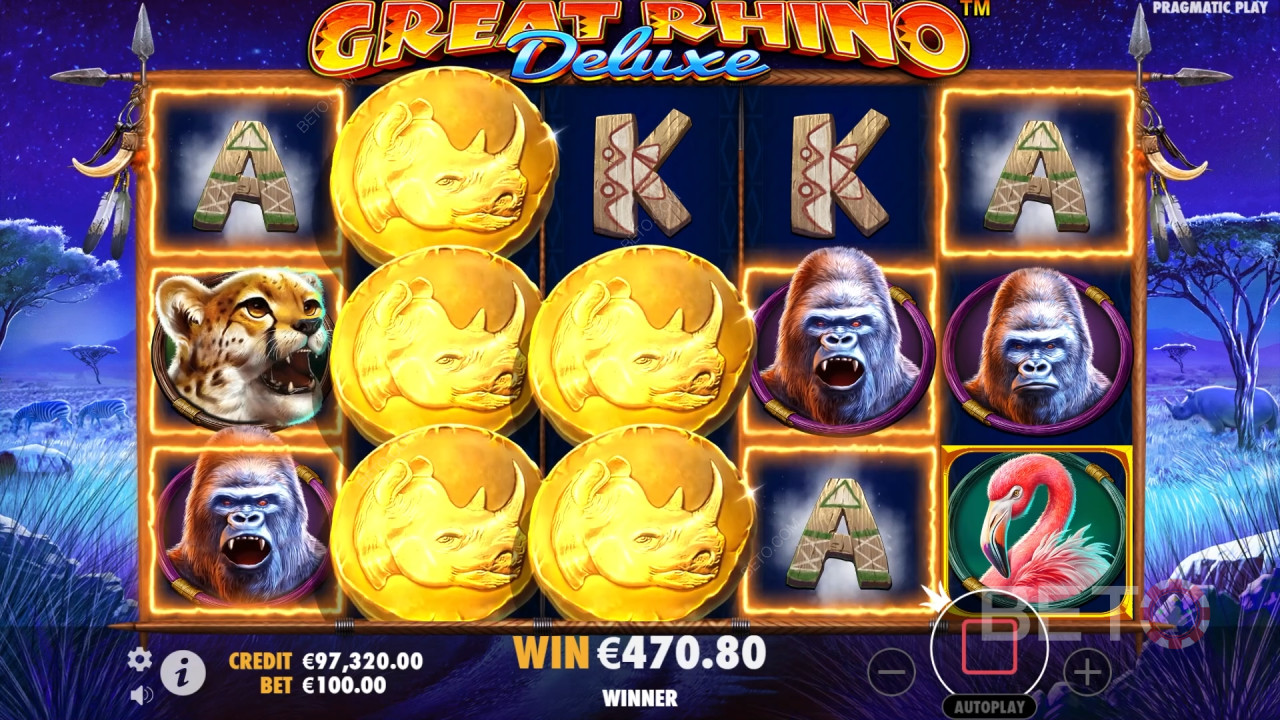 Vysvětlení bonusových funkcí v Great Rhino Deluxe od Pragmatic Play