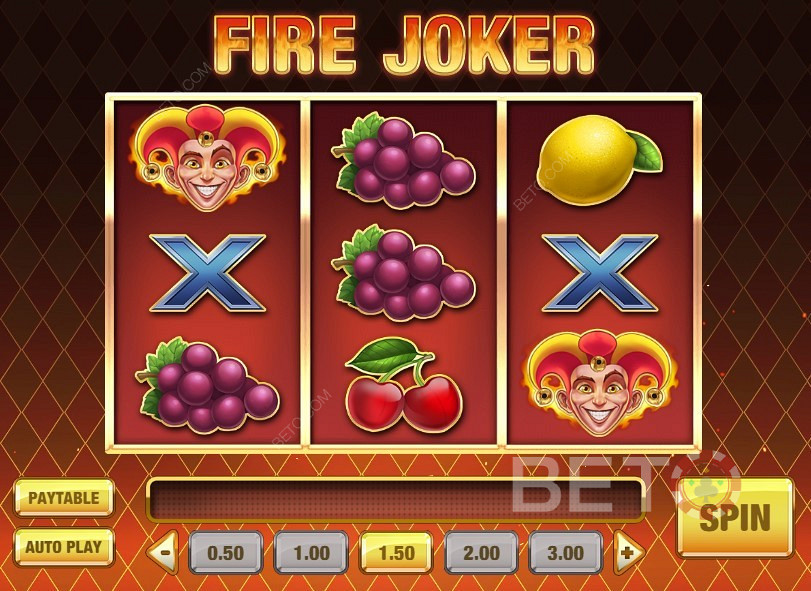 Klasický design a klasické symboly ovocných automatů ve hře Fire Joker
