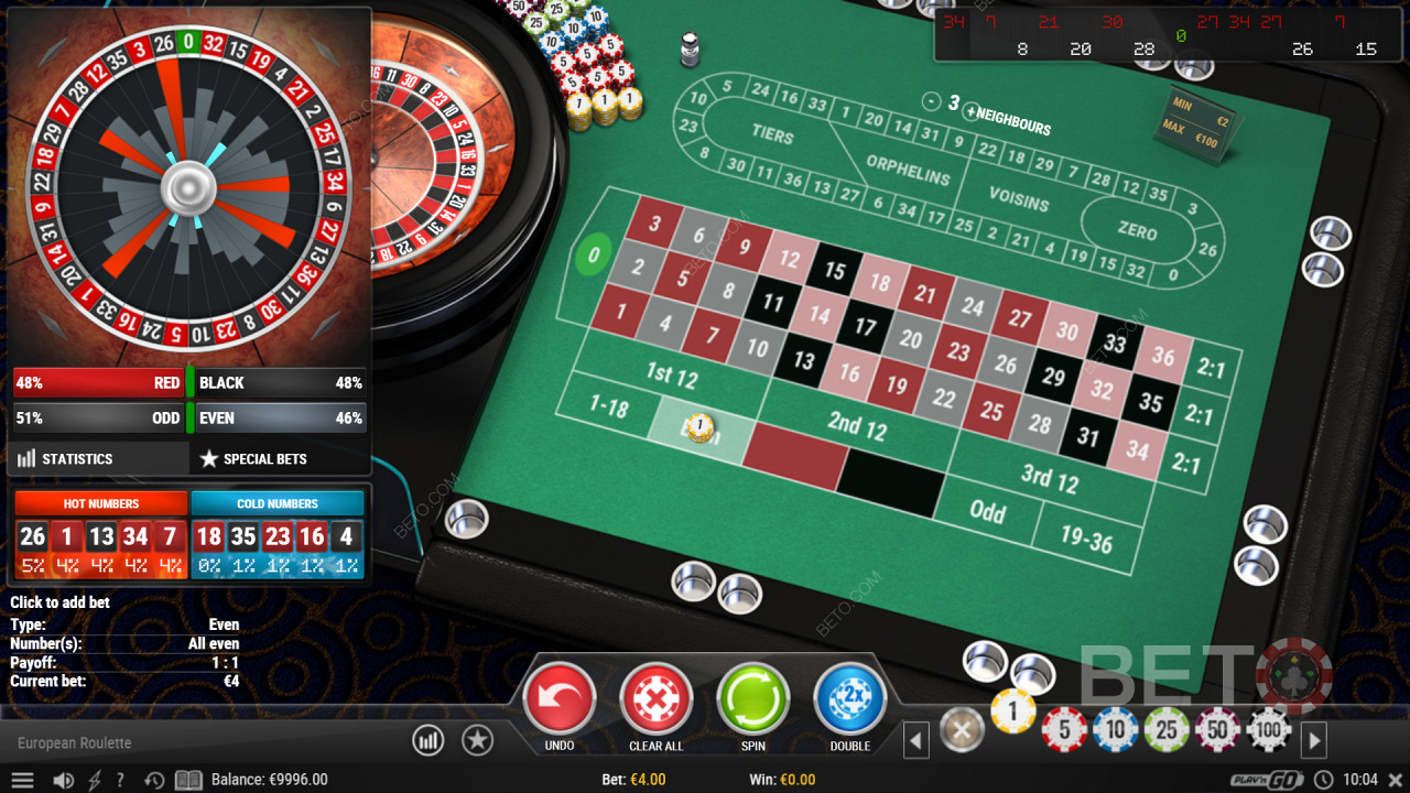 Zobrazit statistiky v kasinové hře European Roulette Pro