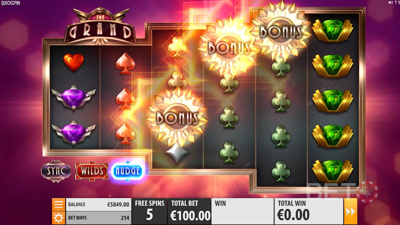 Hra Grand od společnosti Quickspin obsahuje symboly Scatter, symboly Wild, bonusové hry a roztočení zdarma.