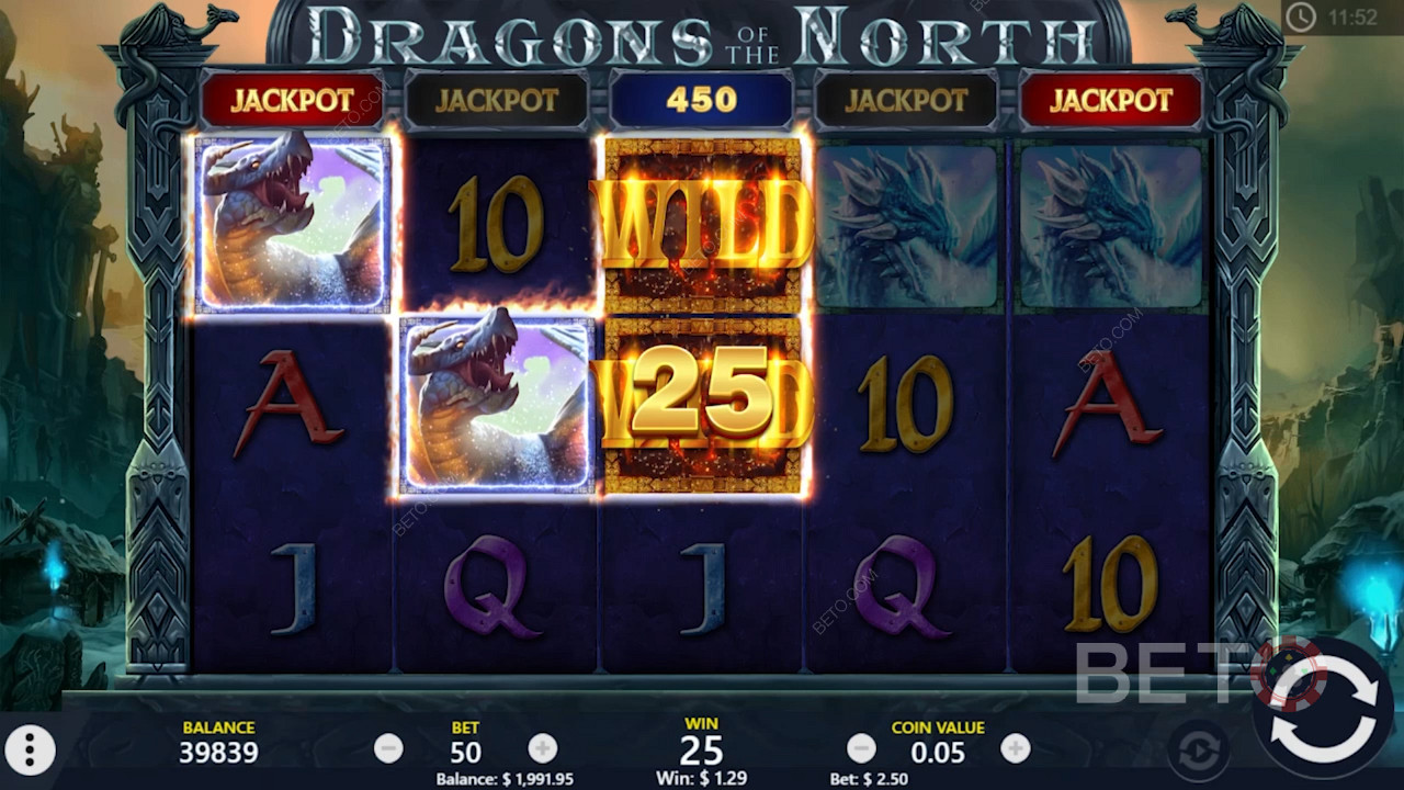 Symboly Wild vám pomohou získat více výher ve hře Dragons of the North online slot