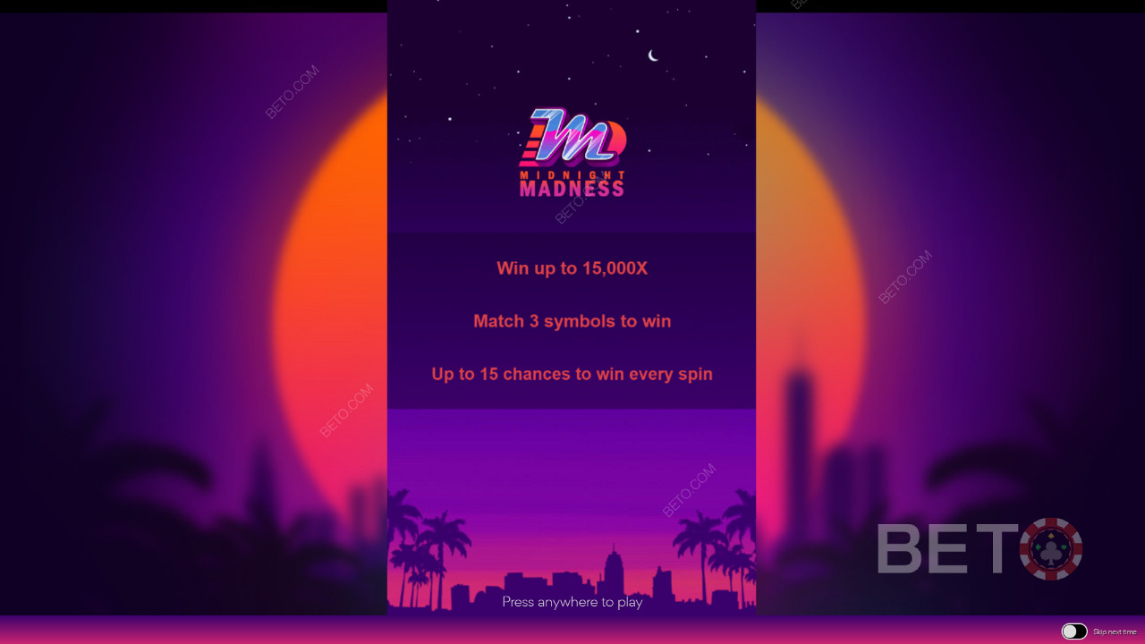 Úvodní obrazovka hry Midnight Madness s informacemi o hře