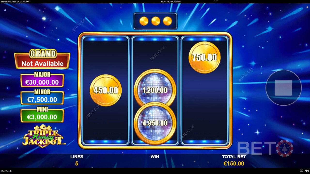 Vysvětlení bonusových funkcí ve hře Triple Money Jackpot od Playtech