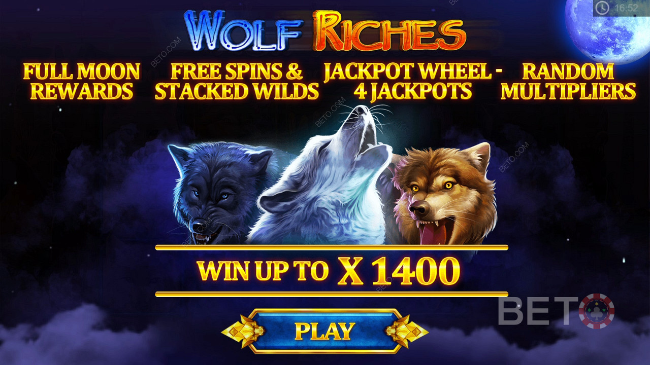 Roztočení zdarma, násobitele, jackpoty a symboly Stacked Wilds ve slotu Wolf Riches