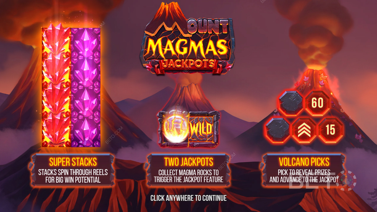Užijte si Super Stacks, 2 jackpoty a bonusovou funkci Volcano ve slotu Mount Magmas