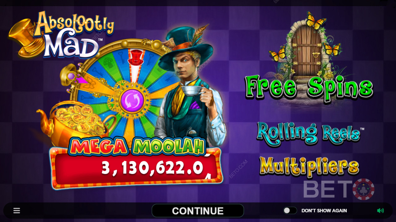 Užijte si progresivní jackpoty a další funkce ve hře Absolootly Mad: Mega Moolah video slot