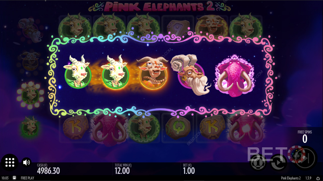 Bonus za vylepšení symbolů ve hře Pink Elephants 2