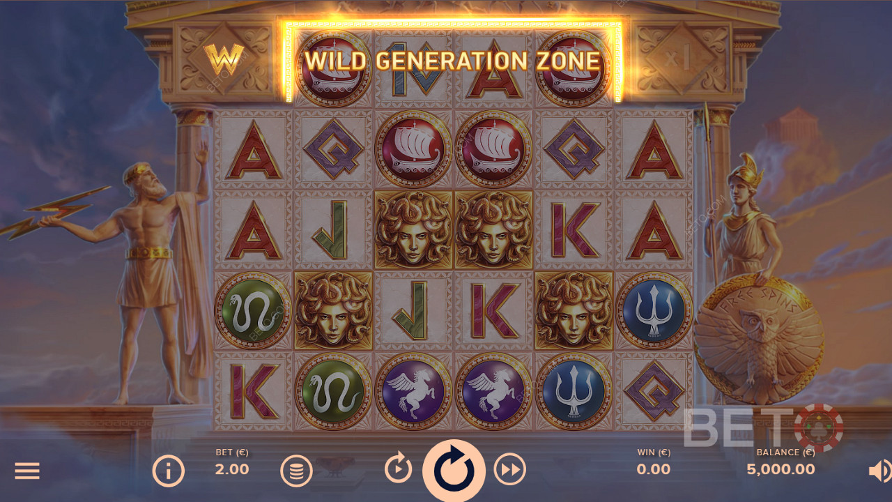 Výherní symboly v zóně generování symbolů Wild se změní na symboly Wild.
