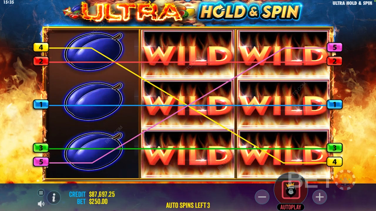 Rozšiřující symboly Wild ve hře Ultra Hold and Spin