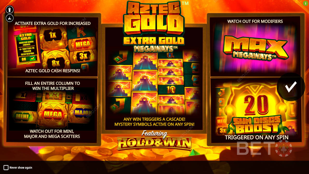 Užijte si několik bonusových funkcí ve slotu Aztec Gold Extra Gold Megaways