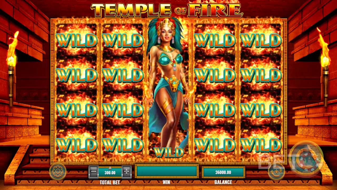 Síla expandujících symbolů Wild ve výherním automatu Temple of Fire