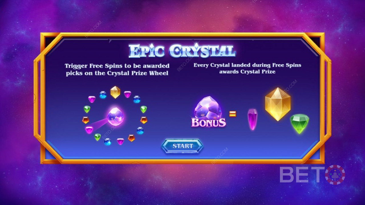Úvodní obrazovka hry Epic Crystal - bonus a roztočení zdarma