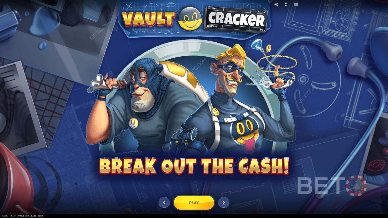 Kreslená úvodní obrazovka hry Vault Cracker