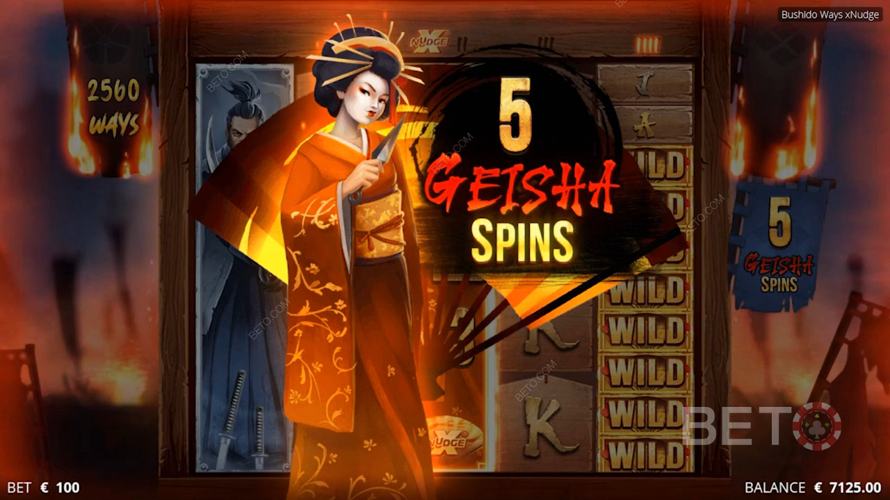 Vyhrát můžete až 12 288 způsobů a divoká hra Geisha vám pomůže zvýšit násobitele.