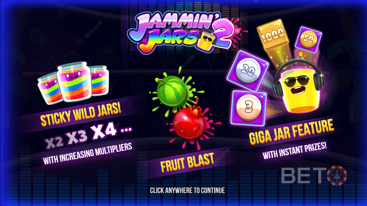 Užijte si sticky Wilds, funkci Fruit Blast a Giga Jar Spins ve slotu Jammin Jars 2.