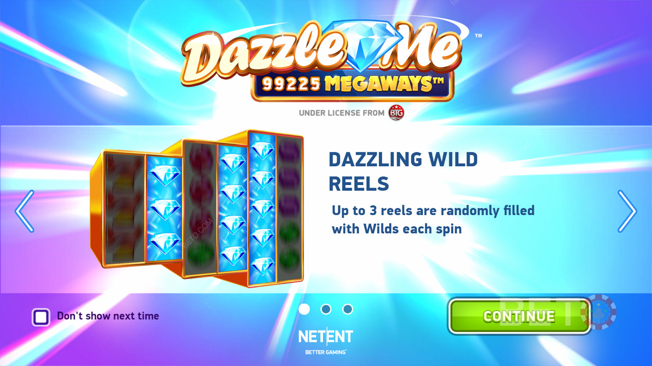Úvodní obrazovka hry Dazzle Me Megaways