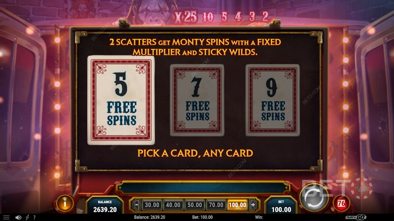 Odhalte počet Monty Spins výběrem karty.