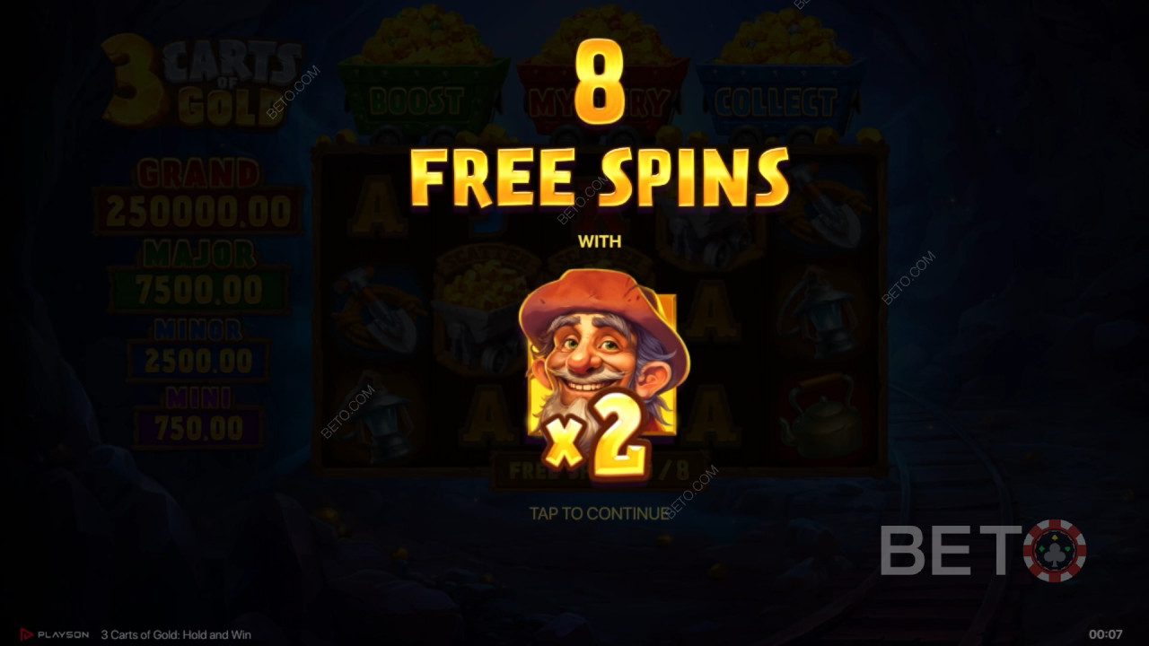 Vyhrajte 5 000x svou sázku ve hře 3 Carts of Gold: Hold and Win Slot!