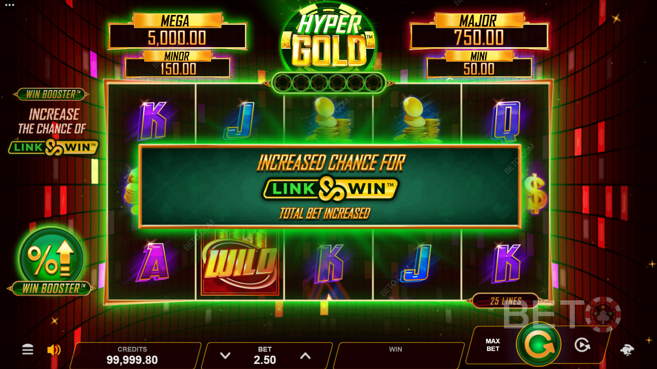 Hyper Gold obsahuje bonusové funkce Win Booster a Link & Win, které vás nadchnou.