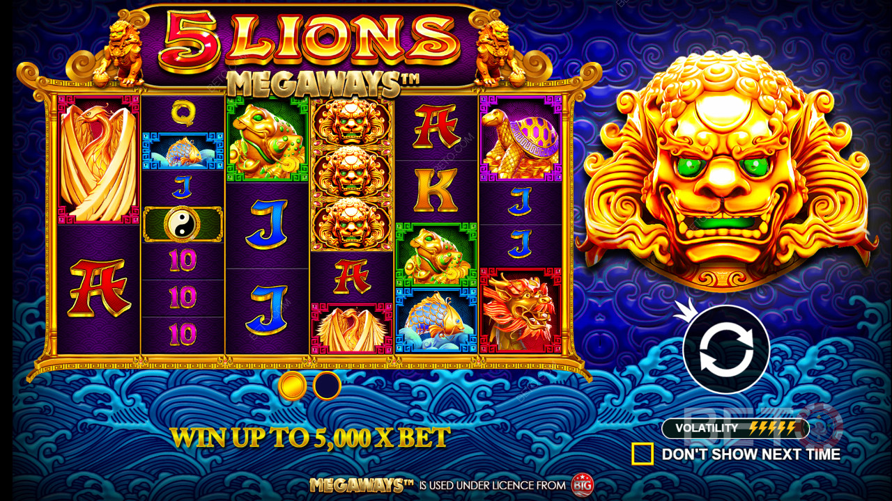 5 Lions Megaways slot - vysoká odměna za jedno roztočení je až 5 000x váš vklad
