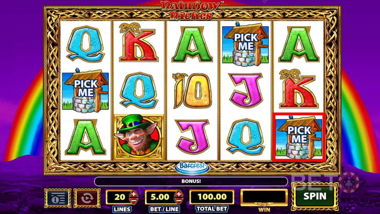 Symboly ve výherním automatu Rainbow Riches.
