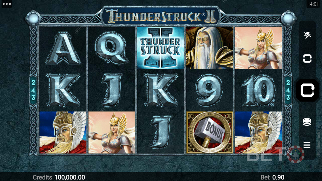 Různé tematické symboly ve hře Thunderstruck II