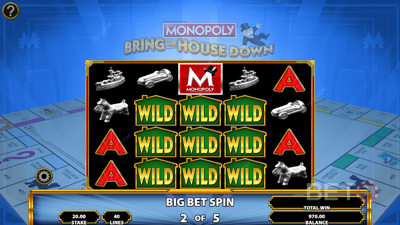 Speciální symboly Wilds ve hře Monopoly: Bring the House Down