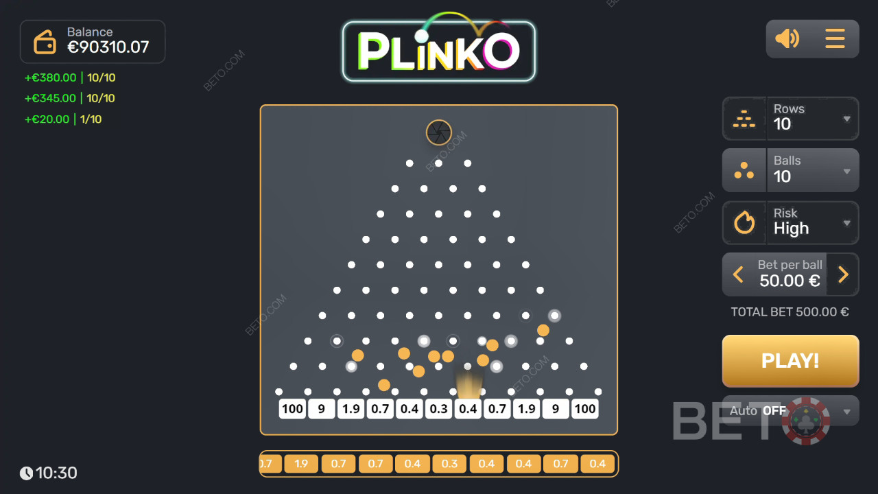 Vyhrajte 3 200x svou sázku v automatu Plinko!